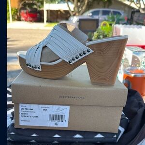 Lucky Brand Women's White Mules with Wooden Heel